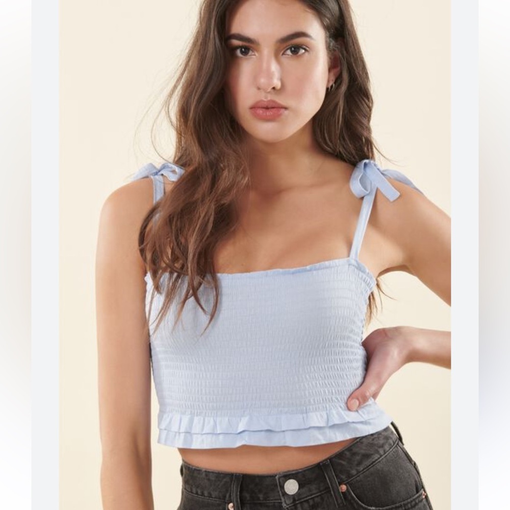 Garage Smocked Cropped Shoulder-Tie Cami Kentucky Blue